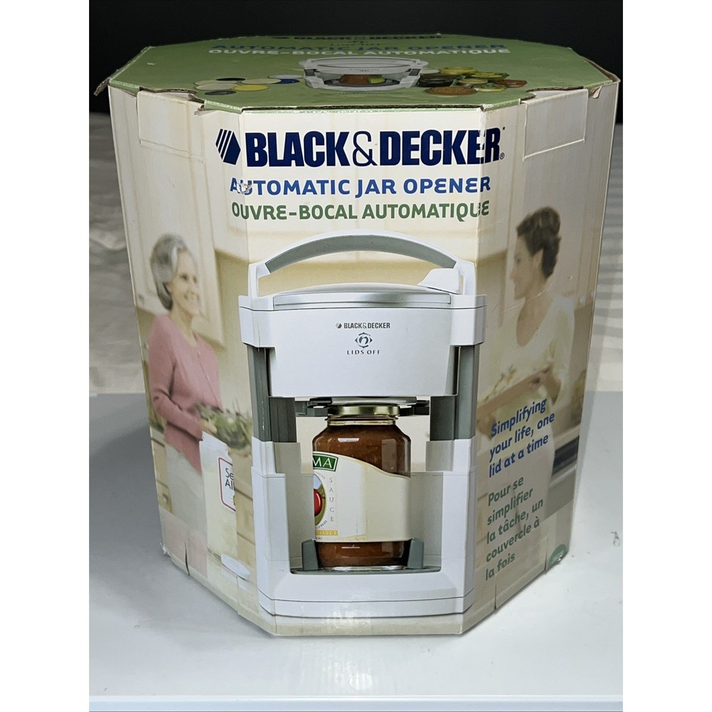 Automatic Electric Jar Opener Black & Decker Lids Off JW200 White Works 2002 Vtg